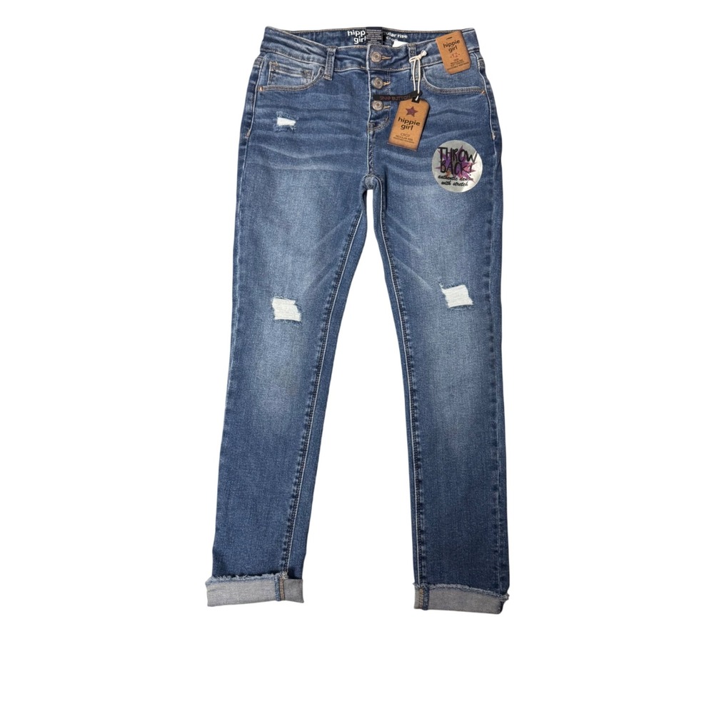 Hippie Girl Kids Girls Blue‎ Denim Jeans Size 12 Cropped Distressed Button Fly